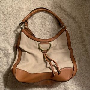 London Fog cream & tan purse